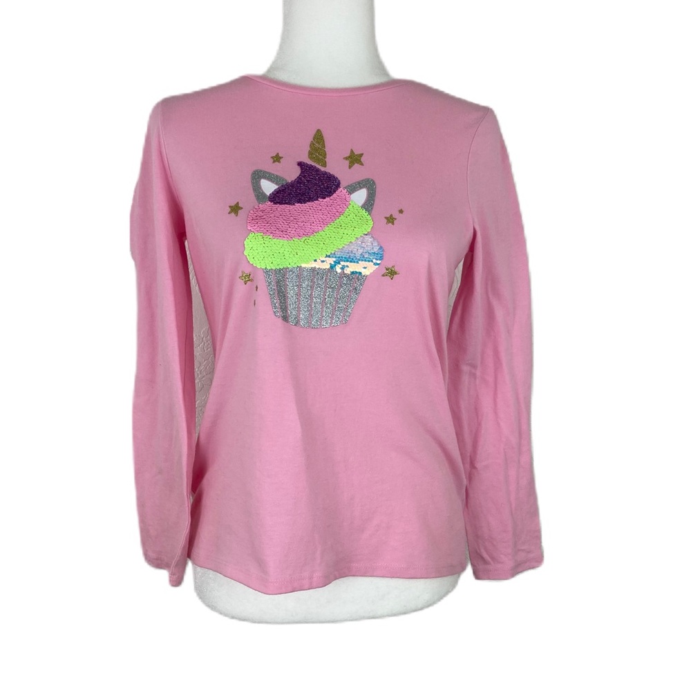 Wonder Nation Flip Sequin Unicorn Cupcake Long Sleeve Tee Girl’s 14/16